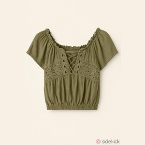 Almost Famous Olive Green Eyelet Crop Top Large